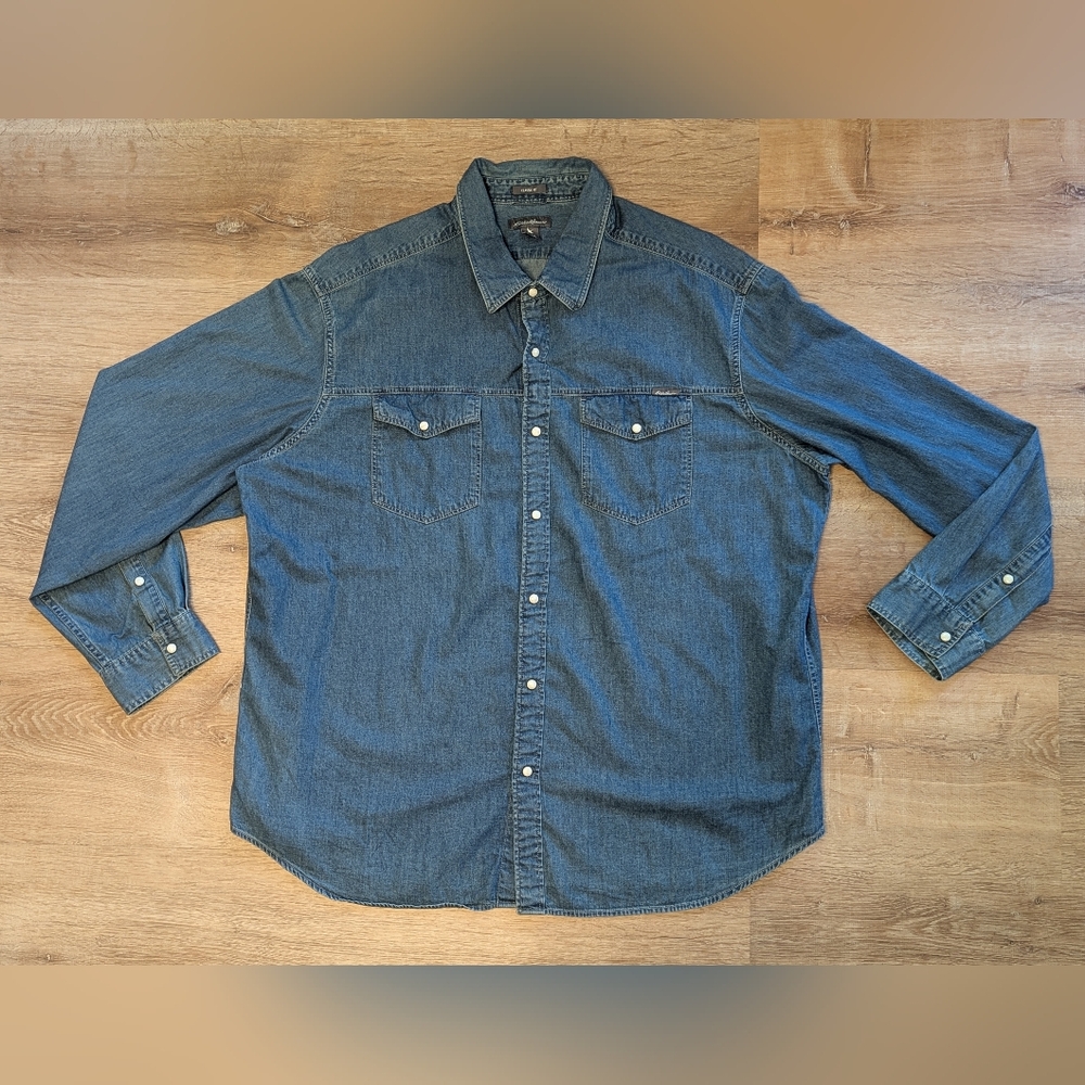 Eddie Bauer Denim Casual Petal Snap Long Sleeve Top Men's XXL